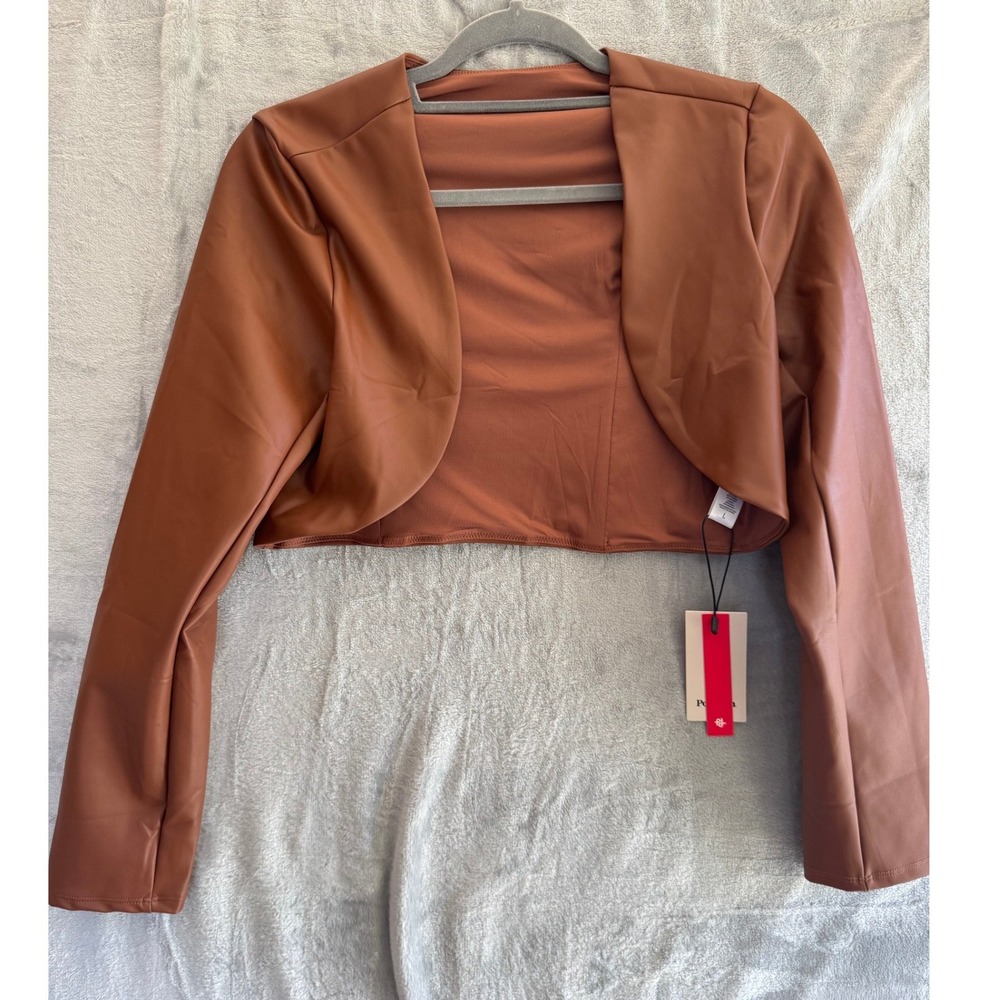 Popilush Womens Faux Leather Bolero Cropped Shrug Jacket Brown Large NWT